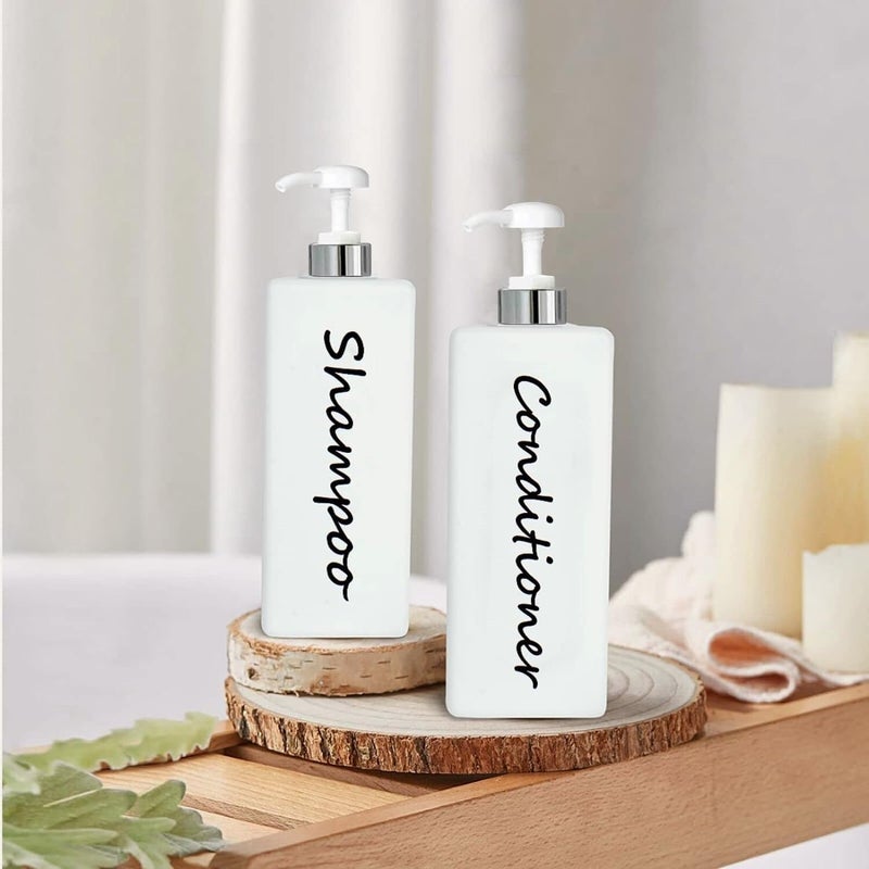 DIDROOM 21oz Shampoo and Conditioner Dispenser (Set of 3) Modern Refillable Shampoo Pump Bottles for Shower Soap - Empty Shampoo Conditioner Body Wash Dispenser Set - Stylish Permanent Labels - for Bathroom - Image 5